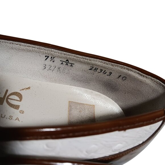 7.5 aaa N Vintage Womens Shoes PUMPS 1970s RISQUE FAUX OSTRICH 2 TONE IN BOX - Picture 9 of 11